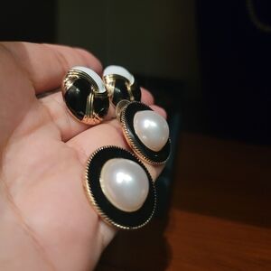 Fashion Elegant Black and Gold Pearl Earrings